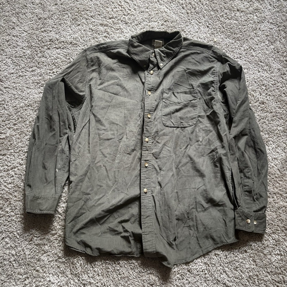 LL‎ Bean Traditional Mens L Fit Green corduroy button Down shirt Lightweight